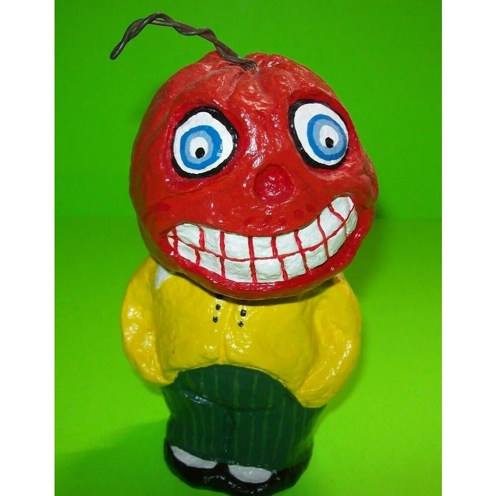 Halloween Bobble Head Nodder Weird Goblin Pumpkin Man Handmade Anthropomorphic